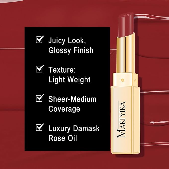 MAKI YIKA Moisture Mauve Red Lipstick for Women Hydrate Lip Gloss for Dry Cracked Lips Weightless Glossy Lip Color Juicy Finish,MA059 Mauve Pop