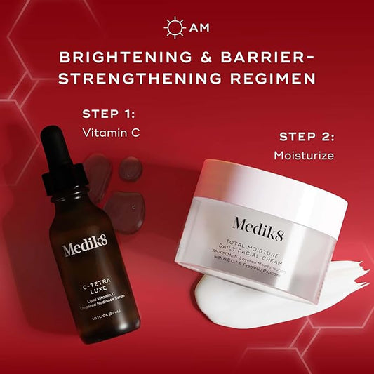 Medik8 Radiance Wrapped Kit - Vitamin C Serum for Face - Facial Cream for Women and Men - Hydrating Peptide Face Moisturizer - 2 pc