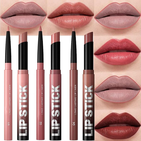 6Pcs 2 in 1 Nude Rose Red Brown Lip Liner and Lipstick Combo Set for Women,Lipstick Stain Lip Liner for Daily & Party Long Lasting Waterproof Smudge Proof 24 Hour Full Coverage Vegan Lip Makeup Kit