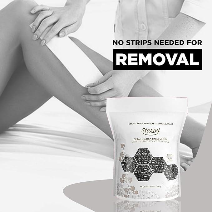 Starpil Wax 1000g / 2.2 lb Bag Black Hard Wax Beads for Hair Removal, Stripless Wax Polymer Blend, Low Temperature Film Wax Beans for Face, Body, Bikini, Brazilian, Legs, Underarm, Back, Chest.