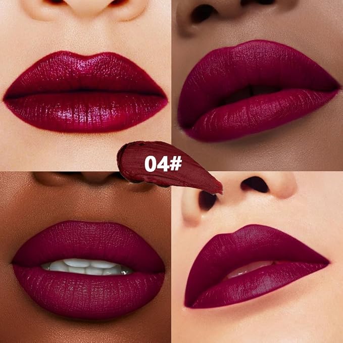 Burgundy Red Matte Creamy Lipstick for Women, Longwear Lips Gloss Paint Stick, Lip Stick Stain Long Lasting Waterproof Effortless Application Full Coverage Velvet Gloss for Party Halloween Makeup 04