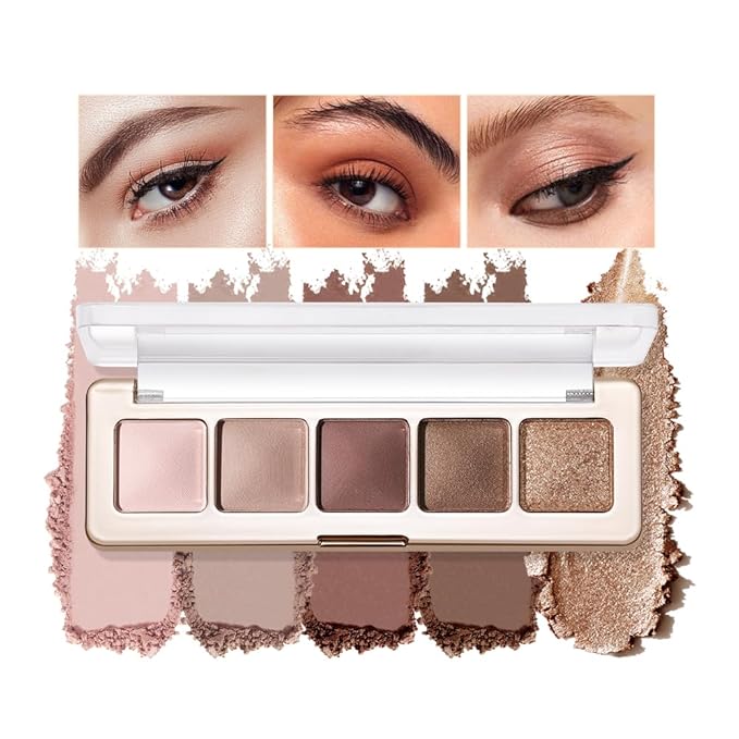 Neutral Eyeshadow Palette 5 Colors, Nude Brown Matte & Subtle Shimmer Shades, Highly Pigmented Blendable Long-Lasting Powder, Smooth No-Fallout Daily Eye Makeup Palette for Work and Natural Looks-C03