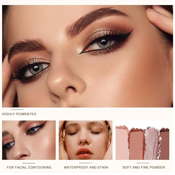 Nude Neutral Eyeshadow Palette, Warm Brown & Caramel Matte Shimmer Glitter Eye Shadow Kit, High Pigment Blendable Long-Lasting Natural Soft Glam Makeup Palette for Daily Wear 1#
