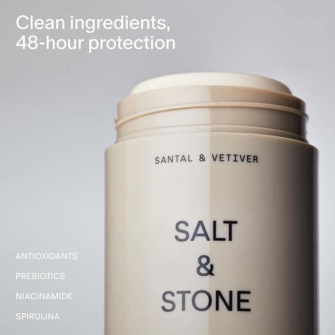 Salt & Stone Signature Scent Duo Set | 48 Hour Aluminum-Free Deodorant & Hydrating Body Mist | Skincare-Infused Deodorant & Body Spray | Santal & Vetiver