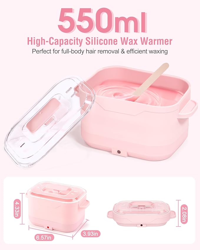 Silicone Wax Warmer for Hair Removal, Foldable Waxing Heater Machine for Melting Hard Soft Wax Beads, 18.6oz Electric Waxing Kit Silicone Wax Pot - Beginner Friendly, Fast Heating, Easy to Clean