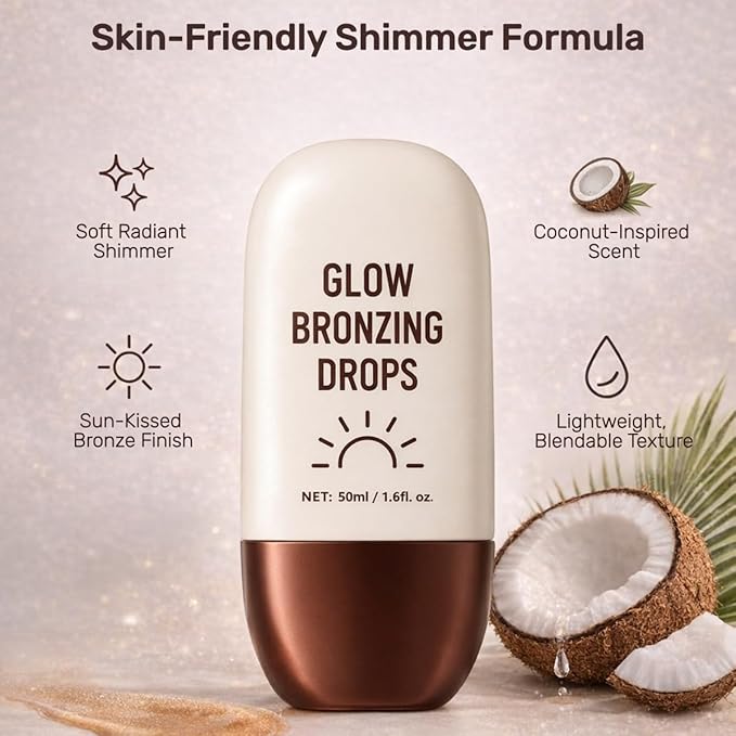 Bronzing Drops, Lightweight Luminous Bronzing Lotion for Face & Body, Buildable Waterproof Sun-Kissed Glow, Natural Glow Enhancer to Mix with Moisturizer or Foundation, #2 Medium