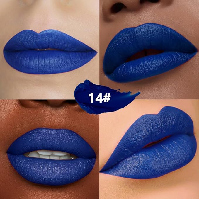 Steel Blue Matte Creamy Lipstick for Women, Longwear Lip Gloss Face Paint Stick, Lip Stick Stain Long Lasting Waterproof Easy Application Full Coverage Velvet Gloss for Party Halloween Makeup 14