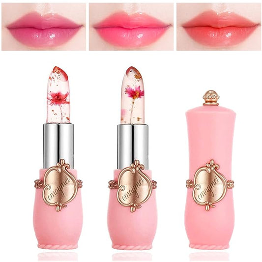 2 Pack Crystal Jelly Flower Lipstick,Magic Temperature Color Change Lip Gloss Lip Stick PH Clear Magic Lipstick Long Lasting Nutritious Moisturizing Lip Balm（Set A）