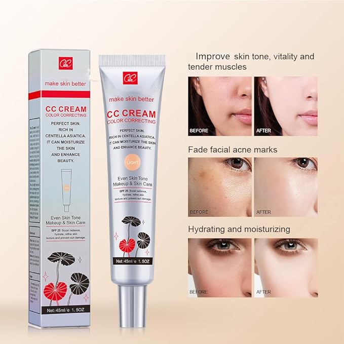 Color Correcting CC Cream with SPF 25, Coverage Lightweight Foundation, Hydrating Serum, Even Skin Tone Makeup and Skin Care, Boost Radiance, Refine Skin Texture, Avoid Sun Damage (LightLight, 1PCS)