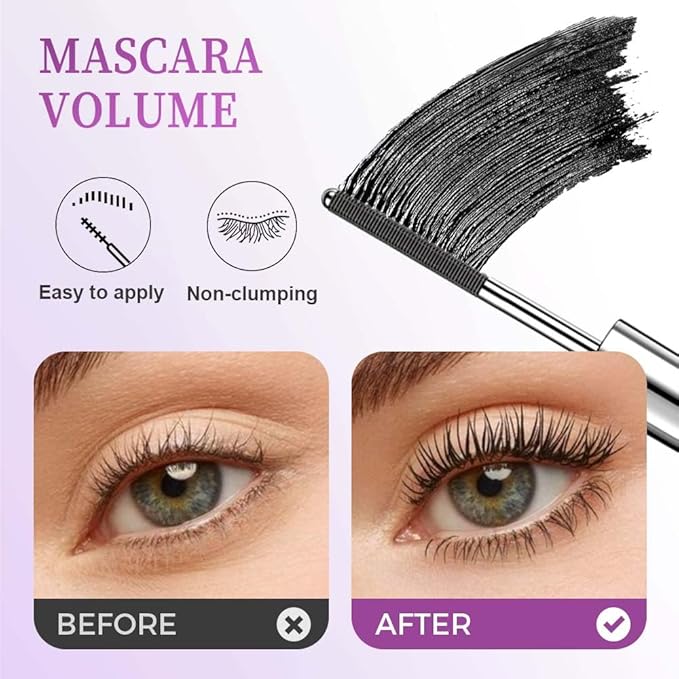 2 Pcs Iron Wand Mascara, 2026 Upgraded Waterproof Metal Wand Mascara Volume and Length, Long-Lasting Fine Tip 3D Curling Eyelash Lash Extensions (Black-A)