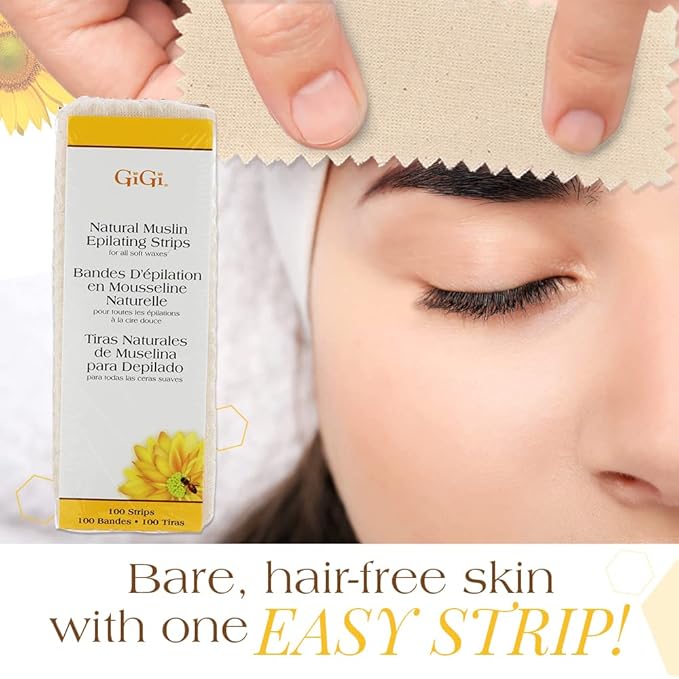 GiGi Waxing Strips for Hair Waxing/Hair Removal, Small Natural Muslin, 100 Epilating Strips
