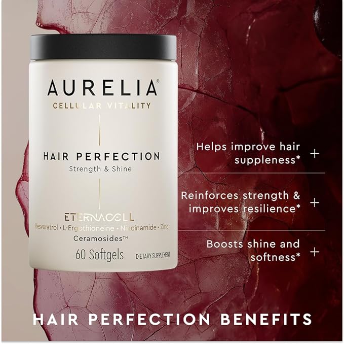 AURELIA Hair Perfection | Advanced Cellular Anti-Aging Supplement | Support Hair Growth | with Zinc, Resveratrol, Niacinamide, Ergothioneine & Ceramosides