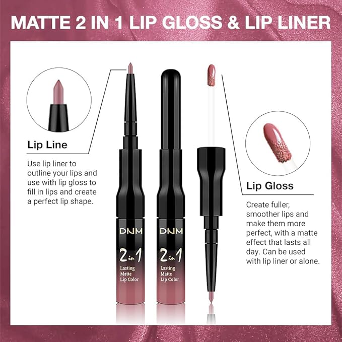 1Pcs 2 in 1 Mauve Pink Matte Lip Liner and Liquid Lipstick Stain Makeup Set for women, Light Mauve Long Lasting Smudge Proof Lip Tint Matte Finish Lip Gloss for All-Day Color Hold Easy to Use 35#
