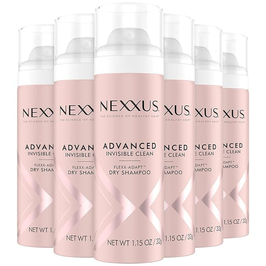 Nexxus Dry Shampoo, Travel-Size 6-Pack, Advanced Invisible Clean – Instant Oil Control for Soft, Shiny Hair Between Washes, Rose & Waterlily Scent, 1.15 Oz Ea