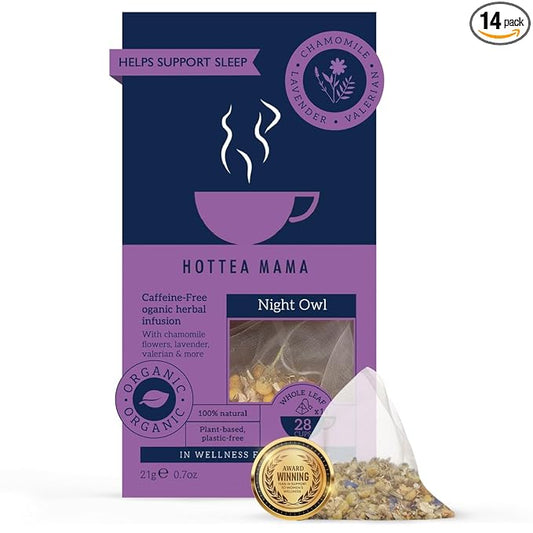 HOTTEA MAMA | Night Owl | Organic | Sleep Support Tea | Caffeine-Free | 14 Whole Leaf Biodegradable Tea Bags (28 Cups)
