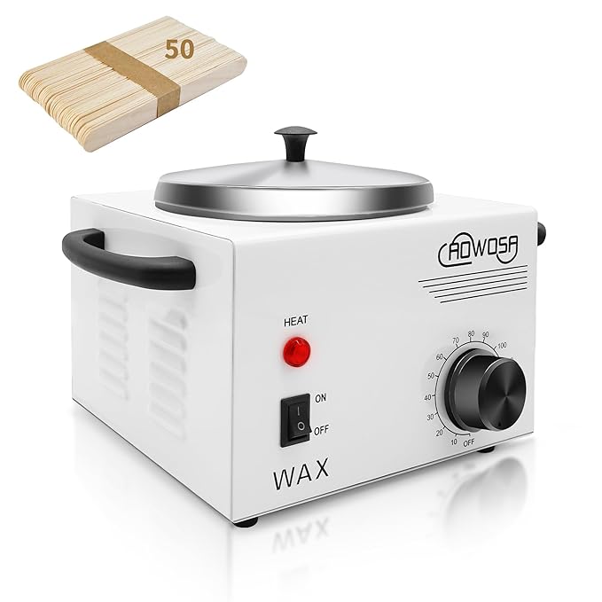 Single Professional Electric Wax Heater Machine for Hair Removal - Large Paraffin Pot with Adjustable Temperature, Facial Skin Body SPA Salon Equipment, 50 Wax Sticks Included