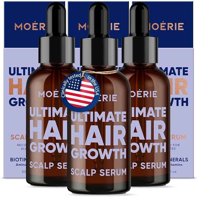 MOERIE Ultimate Hair Growth Serum for Natural Hair Regrowth & Thickening - Anti Thinning & Hair Loss Treatment for Women - Rapid Hair Growth Products - Scalp Oil Alternative - 1.69 fl oz, 3 pack