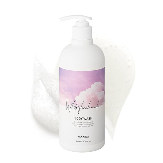 Korean Body Wash with Hyaluronic Acid & Aloe – Hydrating Moisturizing Cleanser for All Skin – Infused with Natural Extracts – Paraben & Silicone-Free – White Floral Musk, 500ml / 16.9 fl oz