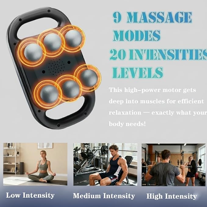Belovedone 6-Head Massage Gun Set Deep Tissue Percussion Massager with 9 Modes & 20 Intensities, Muscle Massager Pain Relief, Percussion Massage Gun for Back/Shoulders/Legs/Foot/Waists (Black)