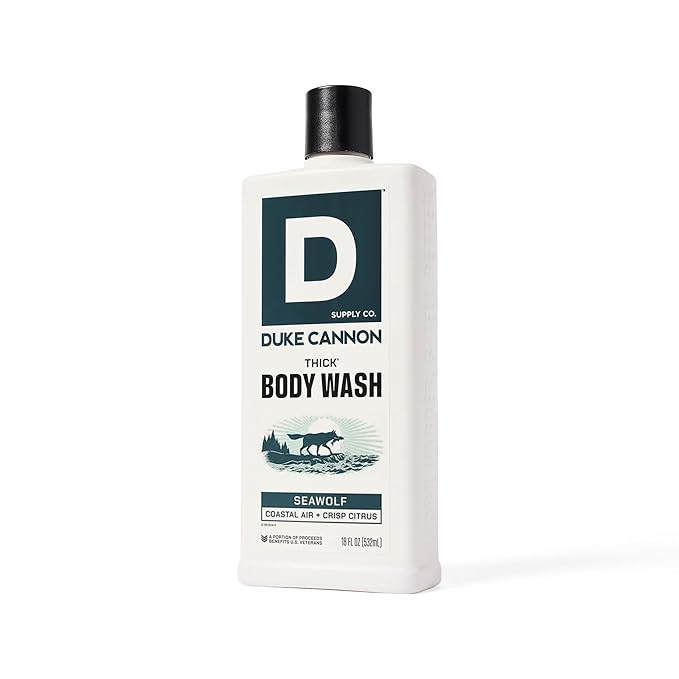 Duke Cannon Supply Co. Thick High Viscosity Body Wash – 3X Thicker, Cleansing Shower and Bath Gel, Mineral-Enriched for Men – Shower Gel – Men’s Body Scrub – Seawolf (18 oz)