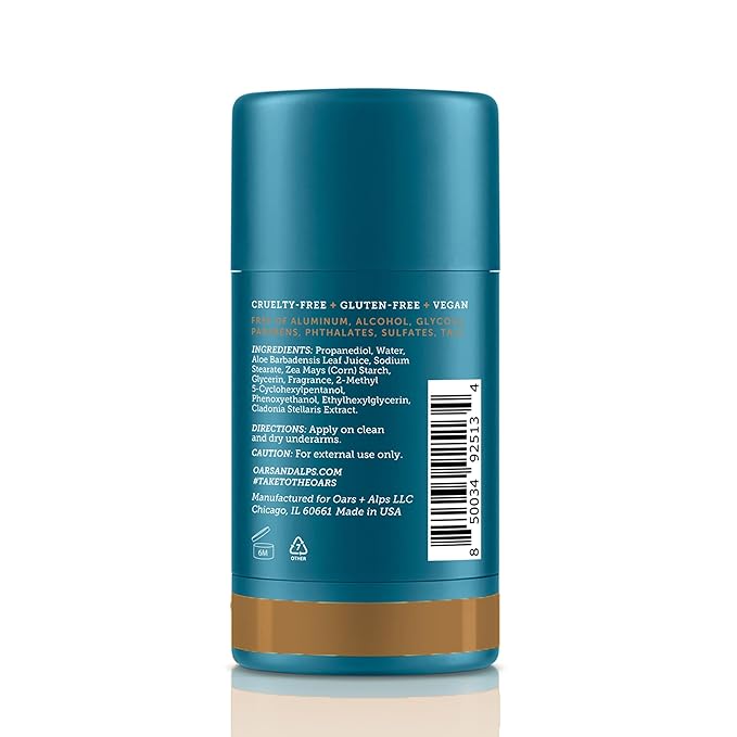 Oars + Alps Deodorant for Men & Women, Aluminum Free Deodorant for Men, Dermatologist Tested, Clean Ingredients, Non Toxic, Vegan, Long Lasting, Odor Protection, Bergamot Grove, 1pk, 2.6oz