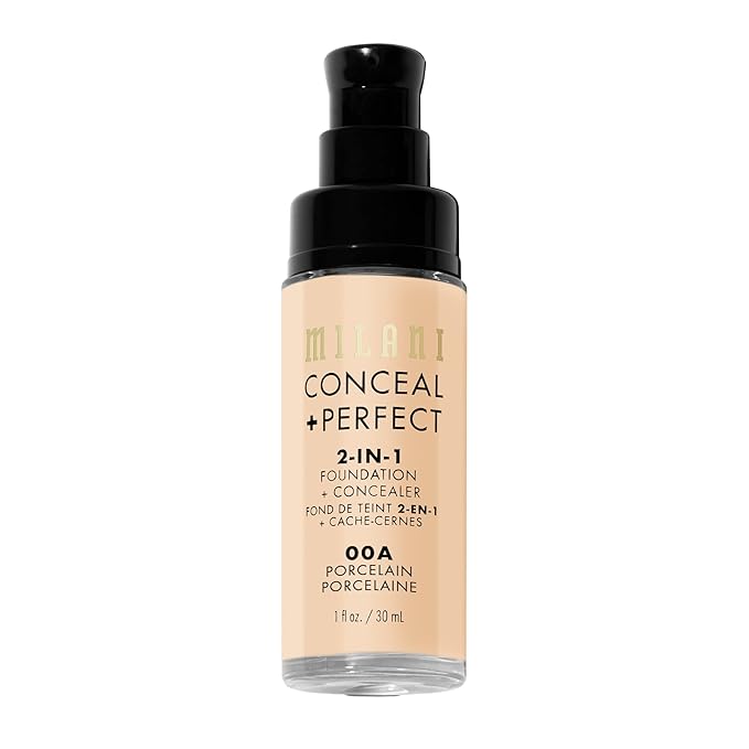 Milani Conceal + Perfect 2-in-1 Foundation + Concealer for a Flawless Complexion, Under Eye Corrector, Cover Redness and Imperfections, Waterproof and Sweatproof - Porcelain