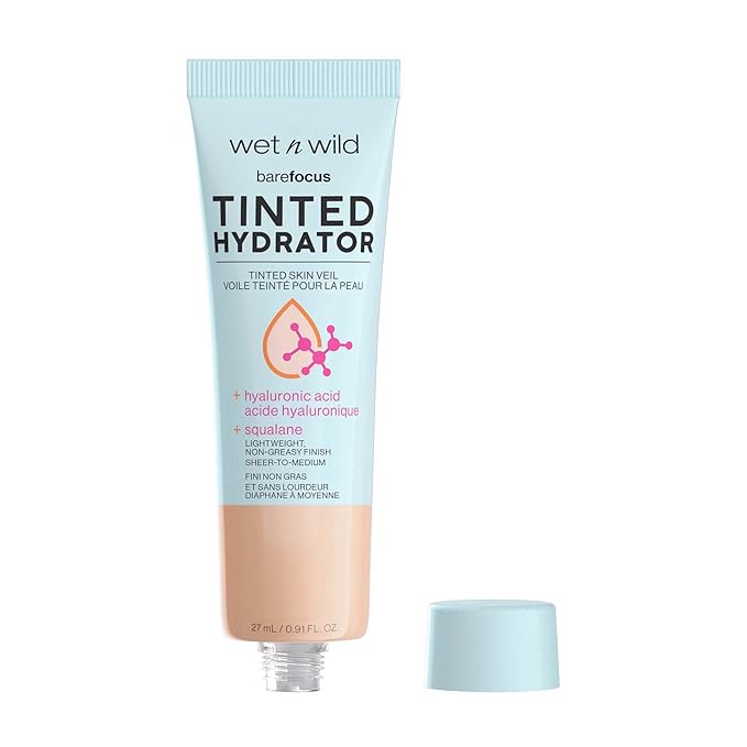 wet n wild Bare Focus Tinted Hydrator Tinted Skin Veil, Lightweight Buildable Coverage with Hyaluronic Acid & Vegan Squalane, Semi-Matte Finish, Cruelty-Free - Light