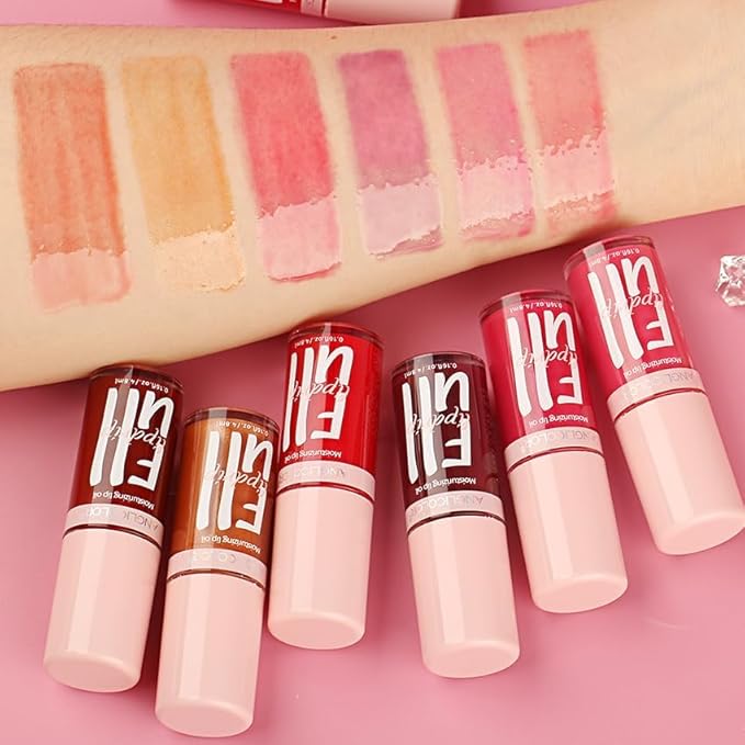 2PC Lip Oil and Metallic Glitter Pink Lipstick,Natural Lip Plumper,Fruit Flavoured Lip Oil,For Dry Lip's Moisturizing Hydrating,Vegan & Cruelty-free (04 Medusa+15)