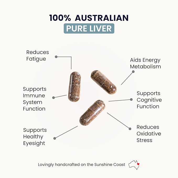 Organic Collagen Australia Pure Liver Capsules - Grass-Fed & Pasture-Raised – Source of B12 Energy, Immune Support, Muscle Strength & Metabolism Aid (120 Capsules)