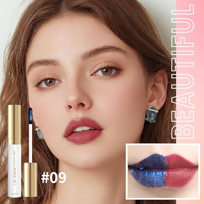 Lip Stain - Wipe-Off &Peel Off Lip Color | Waterproof, Long Lasting, Transfer-Resistant, Smudge-Proof Lip Tint | Easy Wipe Finish, High Pigment | All-Day Vibrant Kiss-Proof Lip Stain, 07#+09#