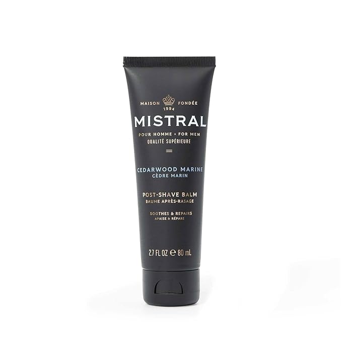 Mistral Cedarwood Marine Post Shave Balm | Soothing Aftershave for Men with Aloe & Jojoba Oil | Non-Greasy Post Shave Moisturizer, For All Skin, Paraben & Phthalates Free | Made in France - 80ml