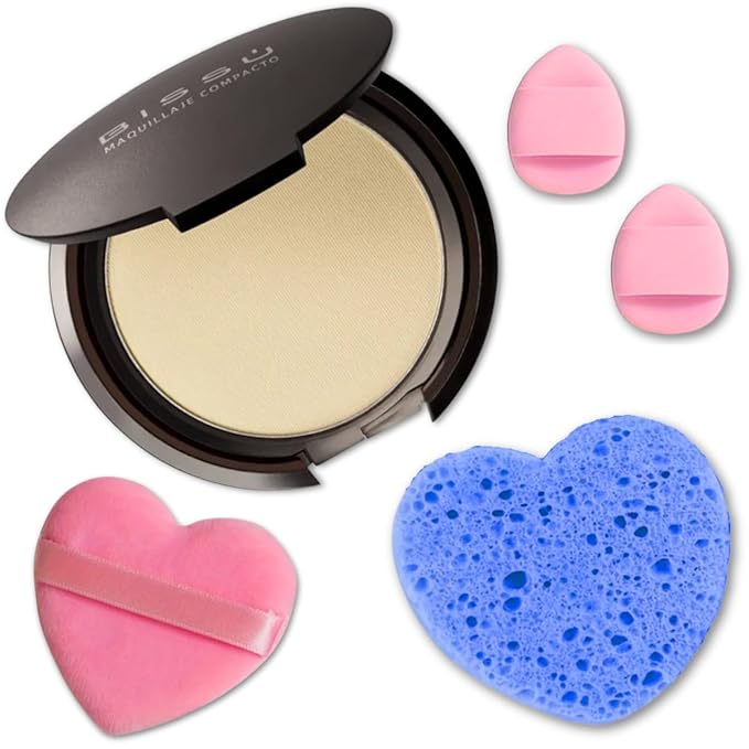 Beetbul Makeup & Exfoliation Kit - Bissú Compact Powder + 1 Medium Velvet Puff + 2 Finger Puffs + 1 Facial Exfoliating Sponge (02 Fresco, One Size)