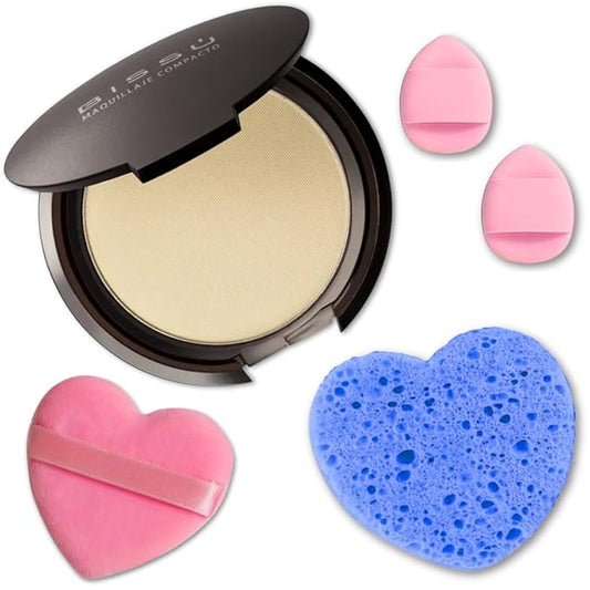 Beetbul Makeup & Exfoliation Kit - Bissú Compact Powder + 1 Medium Velvet Puff + 2 Finger Puffs + 1 Facial Exfoliating Sponge (02 Fresco, One Size)