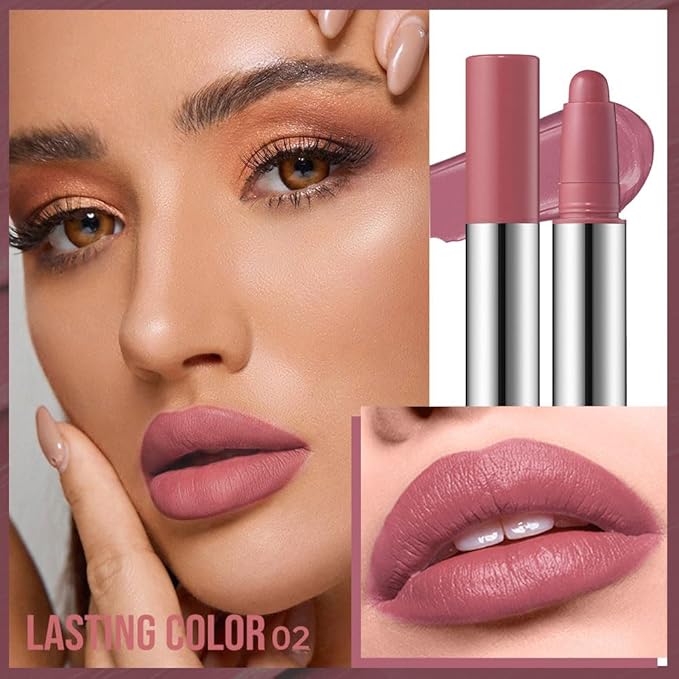 Dusty Rose Mauve Matte Lipstick Crayon – Waterproof Long Lasting Lip Liner Pencil, High Pigment Creamy Velvet Lipstick, Non-Drying Lip Color for Women, 02#