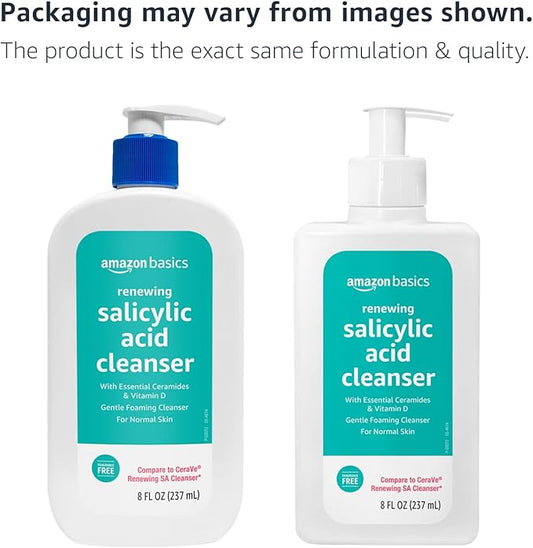 Amazon Basics Renewing Salicylic Acid Cleanser with Ceramides & Vitamin D, 8 Fluid Ounces, 3-Pack