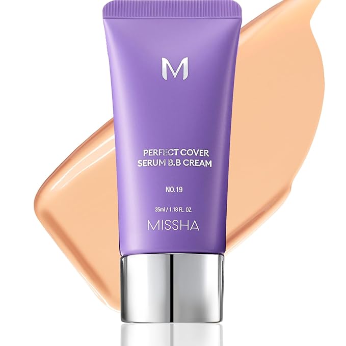 MISSHA M PERFECT COVER SERUM BB CREAM No.19 Ivory - Fair/Light with Warm Undertone, BB Cream by Cardi B Pick, Skin Tint, Tinted Moisturizer, Skin Care Foundation Makeup, Korean Makeup,1.18 Fl oz