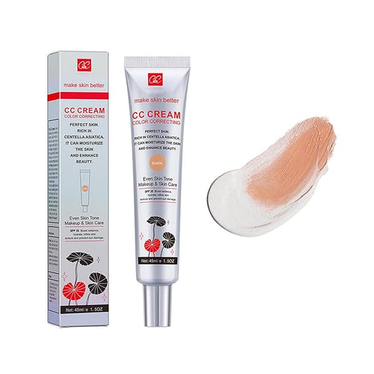 Color Correcting CC Cream with SPF 25, Coverage Lightweight Foundation, Invisible Pores,Rich In Centella Asiatic,Hydrating Serum,Refine Skin Texture, Avoid Sun Damage (Dark, Dark)