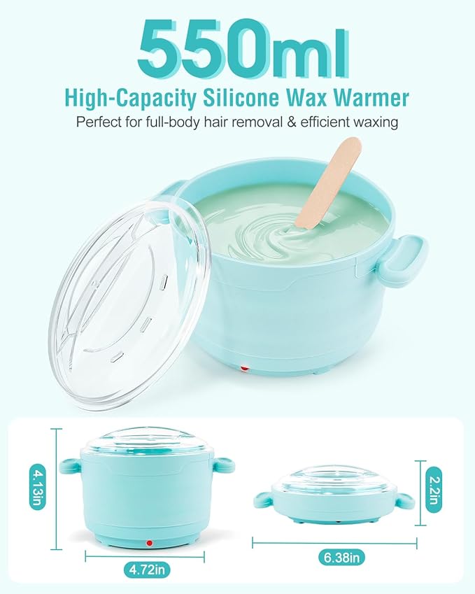 Silicone Wax Warmer for Hair Removal, Foldable Hot Wax Melter Machine for Hard and Soft Wax Beads, 18.6oz Electric Waxing Kit Silicone Heater Pot for Full Body, Legs, Face, Eyebrows & Bikini