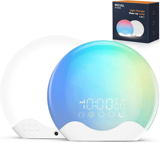Light Therapy Lamp, Sunlight Alarm Clock with 10,000 Lux Therapy Light, Wake Up Light with 20 Brightness & 4 Color Temperature, Dual Alarms & Snooze,11 Atmosphere Lights and Sleep Aid