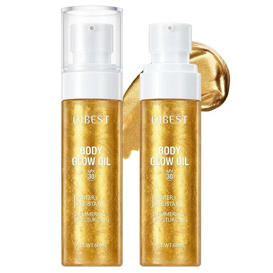 60ml Shimmer Body Oil – Illuminating Sunscreen SPF 30 Body Glow Oil with Radiant glitter, Lightweight Moisturizer for Highlighted Skin, Non-Greasy, Water-Resistant Summer Glow Enhancer (01# Gold)