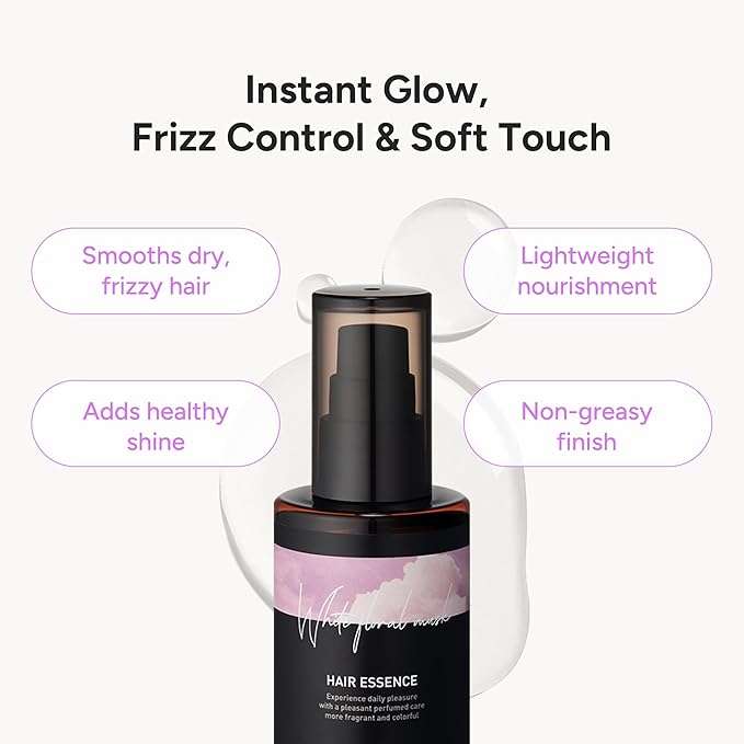 Perfumed Hair Oil & Serum 2-in-1 – Korean Essence Oil for Frizzy, Dry, Damaged Hair & Glass Hair Shine – Argan Oil & Amino Acids – Sulfate & Paraben-Free – White Floral Musk, 100ml / 3.38 fl oz