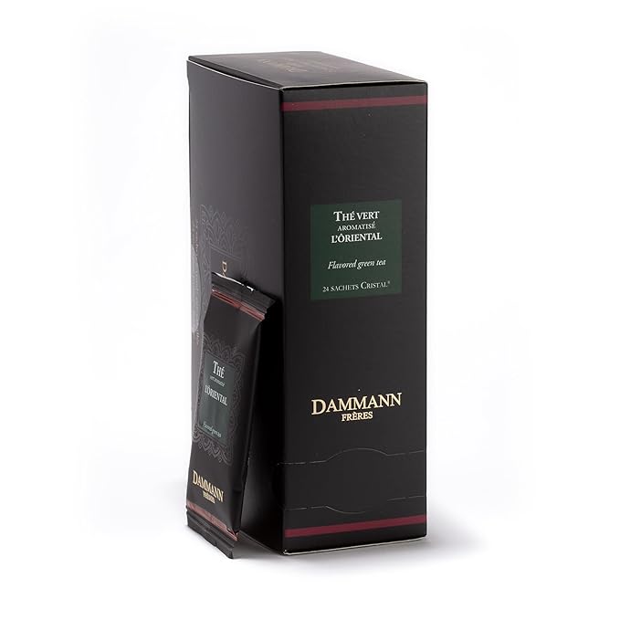 Dammann Freres Sachets, L'Ôriental Tea Bags, Premium Gourmet French Green Tea, Blend Passion Fruit, Peach, Strawberry Flavors, Individually Wrapped, 24 Count (Single Pack)