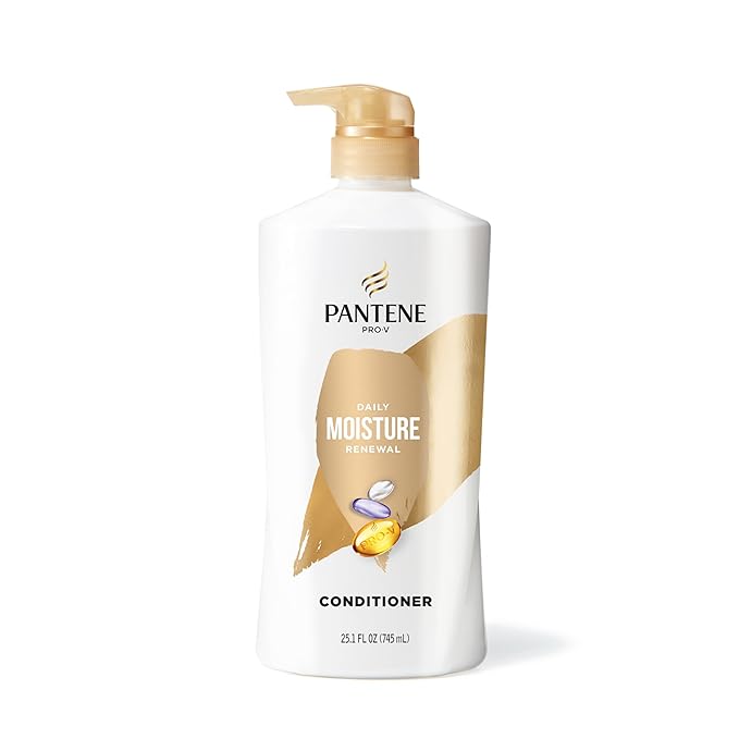 Pantene Conditioner, Daily Moisture Renewal - Pro-V Nutrients for Dry, Color-Treated, Straight to Curly Hair, 72-Hour Hydration & Softness, Paraben Free, Cleanses, Strengthens Bonds, 25.1 Fl Oz