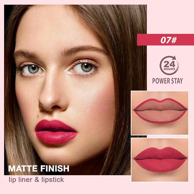 2 in 1 Matte Lipstick Lip Liner Pencil Set,Red Waterproof Lip Stick Lip liner Combo for Old Women Long Lasting Lipstick Crayon,labiales mate 24 horas originales