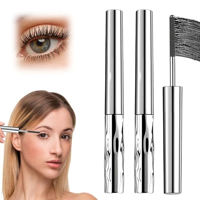 2 Pcs Iron Wand Mascara, 2026 Upgraded Waterproof Metal Wand Mascara Volume and Length, Long-Lasting Fine Tip 3D Curling Eyelash Lash Extensions (Black-A)