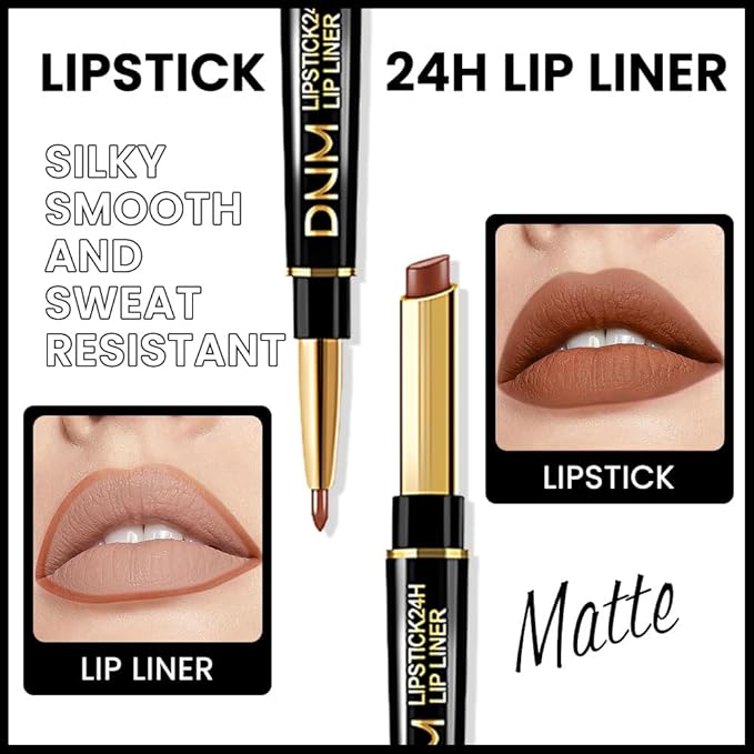Kaely 2-in-1 Brown Matte Lip Liner & Lipstick Combo Set Kit for Women, Magic Neutral Lipstick 24 Hours Original Lips Liner Pencil Stain Gloss Plumper Makeup Long Lasting Waterproof 38