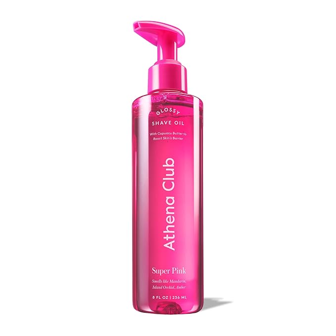 Athena Club Glossy Shave Oil for Women | Super Pink | 8 fl. oz. | Skincare Meets Shave | Luxuriously Smooth Skin | Sensitive-Skin Friendly | Silky Glide | Moisturizing Care