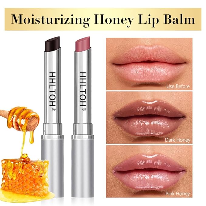 2PCS Honey Tinted Lips Balm Lipstick - Sheer Hydrating Lipstick for All Skin Tones - Moisturizing Lip Balm, Nourishing Lip Balm – Bálsamo Labial Hidratante con Color,Natural Cherry Black & Pink