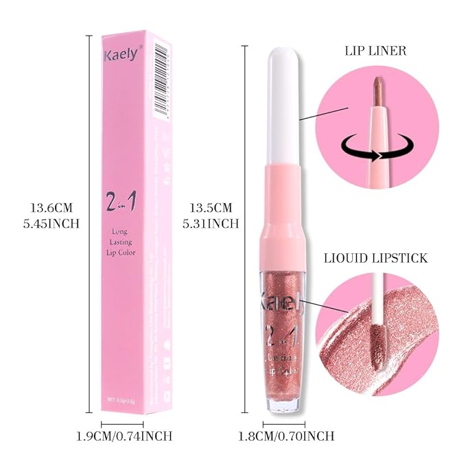Kaely 2-in-1 Rose Gold Metallic Lipstick and Lip Liner, Shimmer Liquid Metallic Lipsticks for Women, Glitter Lip Gloss Stain Long Lasting Waterproof Smudge Proof 24 Hour, Vegan Makeup, 04