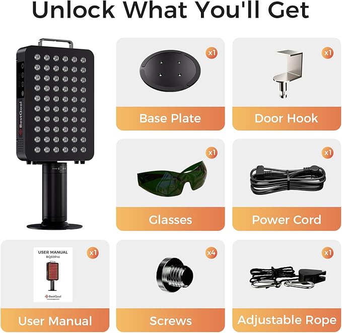 BestQool Red Light Therapy, 6 Wavelengths Infrared Light Therapy with Stand, Elite Grade 60 LED Dual Chip Red Light Therapy for Face, Body, Pain Relief, Recovery, Improve Sleep, 140W